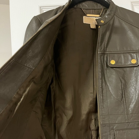 Michael Kors Brown Leather jacket sz 2 - Picture 2 of 5